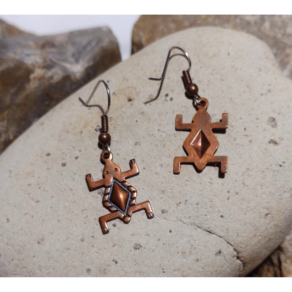 Vintage Wheeler Copper Turtle Southwestern Earrings - Picture 5 of 5